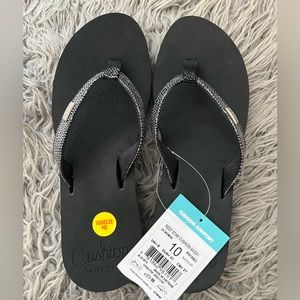 New Women’s, Reef Star Cushion Sassy Flip Flops, Black/Silver, Size 10